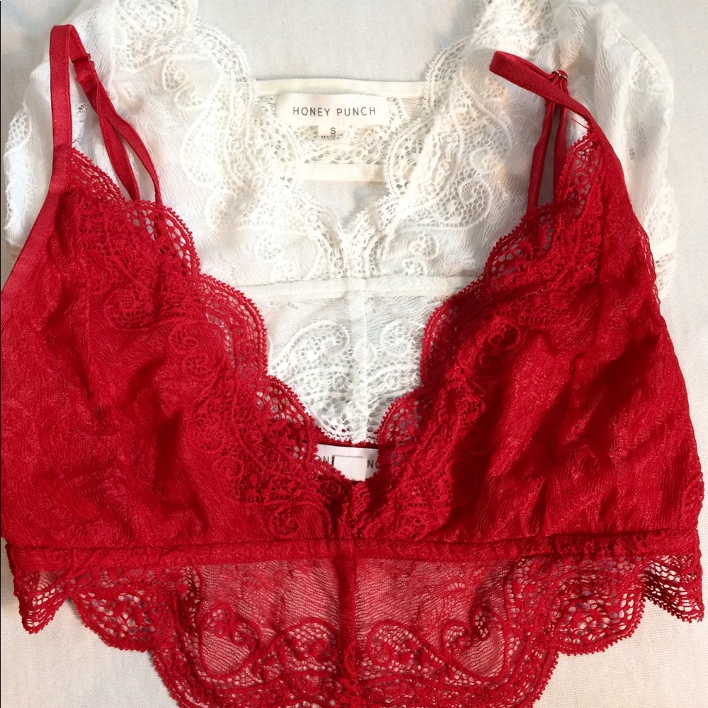 Cute Red & White Lace Bralettes